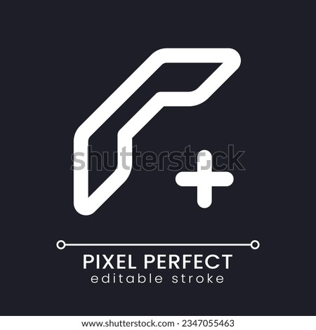Add new contact pixel perfect white linear ui icon for dark theme. Telephone receiver. Vector line pictogram. Isolated user interface symbol for night mode. Editable stroke. Poppins font used