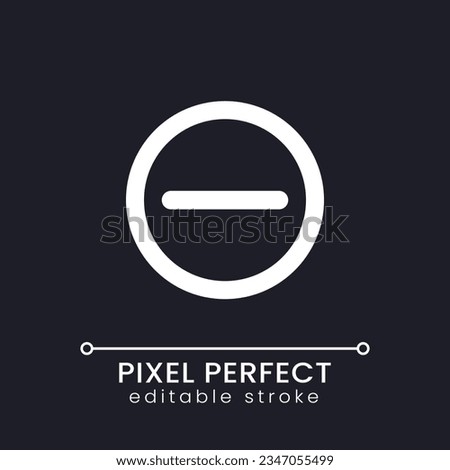 Subtraction button pixel perfect white linear ui icon for dark theme. Remove items. Vector line pictogram. Isolated user interface symbol for night mode. Editable stroke. Poppins font used