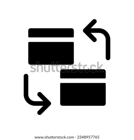 Intra bank transfer black glyph ui icon. Same bank accounts transaction. User interface design. Silhouette symbol on white space. Solid pictogram for web, mobile. Isolated vector illustration