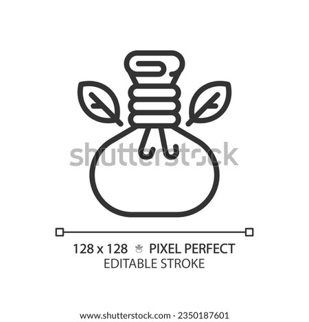 2D pixel perfect editable black herbal compress icon, isolated vector, meditation thin line illustration.