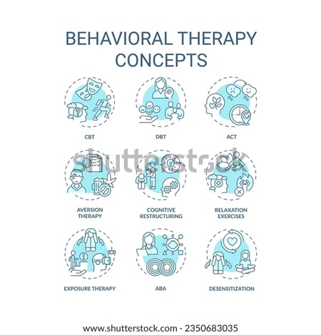 2D editable icons set representing behavioral therapy concepts, isolated vector, thin line blue illustration.