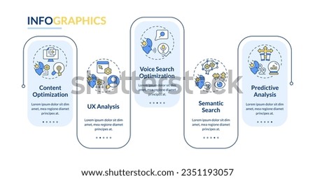 2D AI for SEO vector multicolor infographics template, data visualization with 5 steps, process timeline chart.