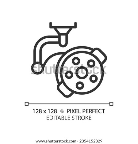 Surgical lamp pixel perfect linear icon. Operating room light. Operation theater. Surgeon tool. Intensive care. Thin line illustration. Contour symbol. Vector outline drawing. Editable stroke