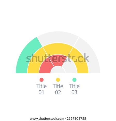 Semicircle infographic chart design template with three options. Show proportions. Editable half circle infochart with different values. Visual data presentation. Myriad Pro-Bold, Regular fonts used