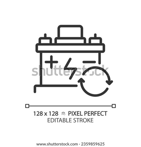2D pixel perfect editable black car battery icon, isolated vector, thin line simple illustration representing car service and repair.