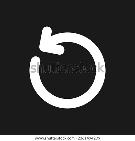 Turn dark mode glyph ui icon. Refresh. Rotating arrow. Counter clockwise. User interface design. White silhouette symbol on black space. Solid pictogram for web, mobile. Vector isolated illustration
