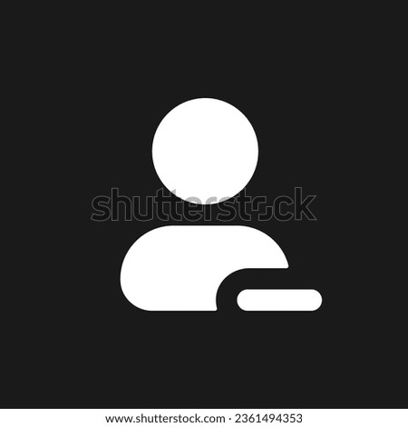 Remove contact dark mode glyph ui icon. Delete unwanted user. Address book. User interface design. White silhouette symbol on black space. Solid pictogram for web, mobile. Vector isolated illustration
