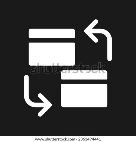 Intra bank transfer dark mode glyph ui icon. Same bank accounts transfer. User interface design. White silhouette symbol on black space. Solid pictogram for web, mobile. Vector isolated illustration