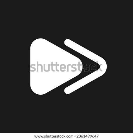 Fast forward button dark mode glyph ui icon. Music player bar. Next song. User interface design. White silhouette symbol on black space. Solid pictogram for web, mobile. Vector isolated illustration