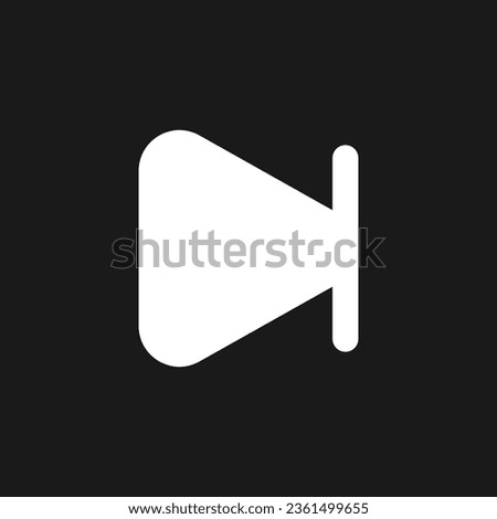 Skip next button dark mode glyph ui icon. Music player bar. Playing video. User interface design. White silhouette symbol on black space. Solid pictogram for web, mobile. Vector isolated illustration