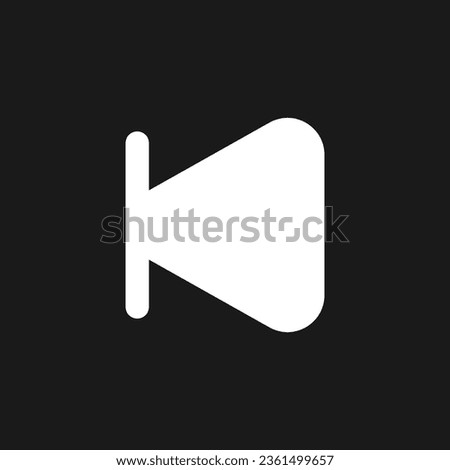 Skip previous button dark mode glyph ui icon. Music player. Playing video. User interface design. White silhouette symbol on black space. Solid pictogram for web, mobile. Vector isolated illustration