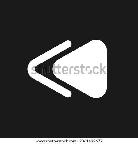 Fast reverse button dark mode glyph ui icon. Music player. Playing video. User interface design. White silhouette symbol on black space. Solid pictogram for web, mobile. Vector isolated illustration