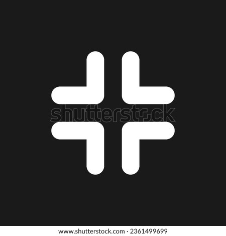 Exit full screen dark mode glyph ui icon. Video player bar button. User interface design. White silhouette symbol on black space. Solid pictogram for web, mobile. Vector isolated illustration