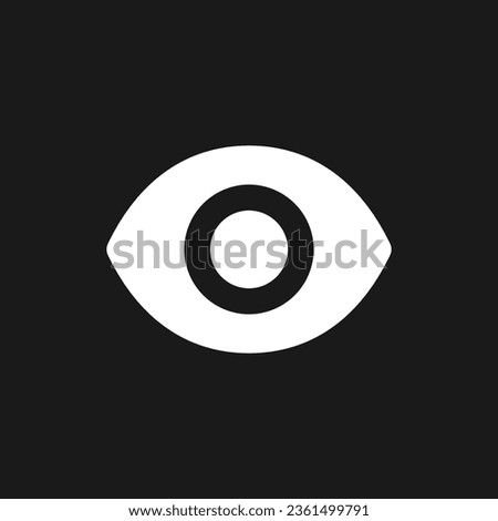 Seen dark mode glyph ui icon. Recently viewed. Wide opened eye. Reading. User interface design. White silhouette symbol on black space. Solid pictogram for web, mobile. Vector isolated illustration