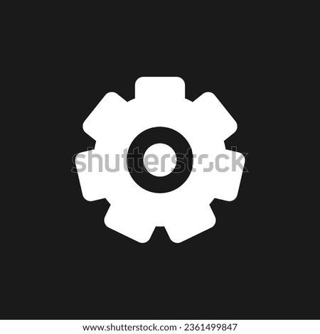 Settings gear dark mode glyph ui icon. Configurate device. Developer mode. User interface design. White silhouette symbol on black space. Solid pictogram for web, mobile. Vector isolated illustration