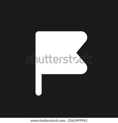 Simple flag for report dark mode glyph ui icon. Reporting bugs on site. User interface design. White silhouette symbol on black space. Solid pictogram for web, mobile. Vector isolated illustration