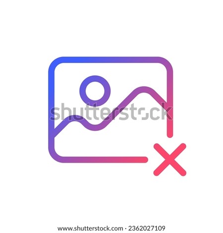 Delete photo pixel perfect gradient linear ui icon. Media management. Cancel editing. Remove image. Line color user interface symbol. Modern style pictogram. Vector isolated outline illustration
