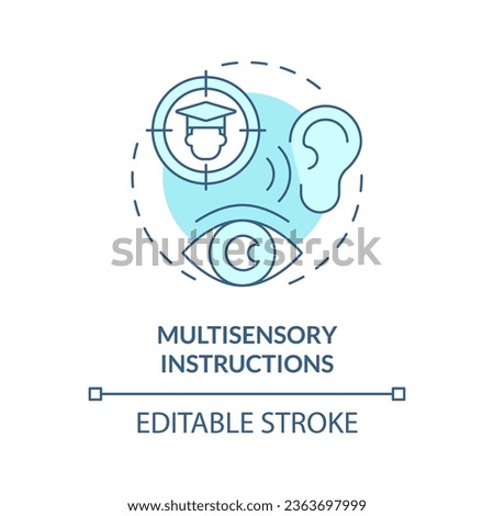 2D editable blue icon multisensory instructions concept, simple isolated vector, dyslexia thin line illustration.