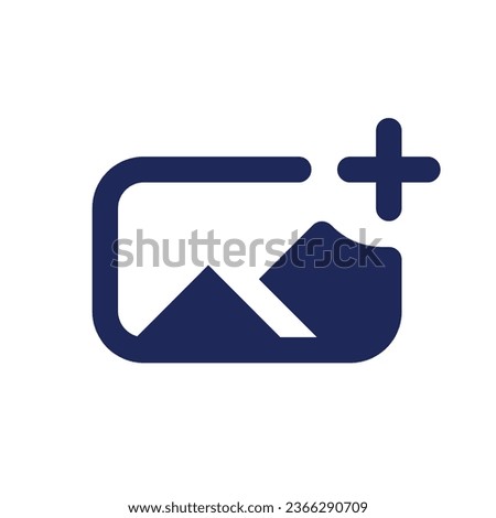 Add image black pixel perfect solid ui icon. Insert photo into footage. Overlay picture on video. Silhouette symbol on white space. Glyph pictogram for web, mobile. Isolated vector image