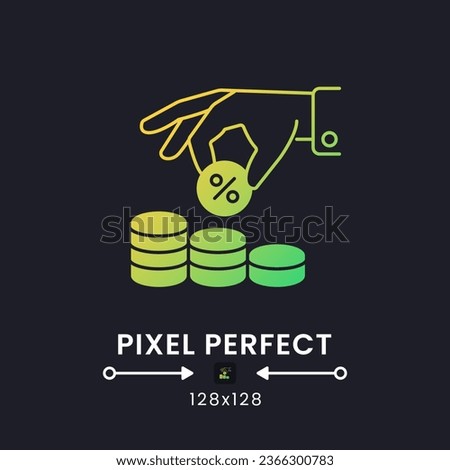 Tax Withholding yellow solid gradient desktop icon on black. Paycheck deductions. Income subtraction. Pixel perfect 128x128, outline 2px. Glyph pictogram for dark mode. Isolated vector image