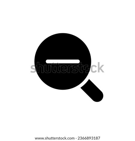 Magnifier and minus black glyph ui icon. Downsizing. Simple filled line element. User interface design. Silhouette symbol on white space. Solid pictogram for web, mobile. Isolated vector illustration
