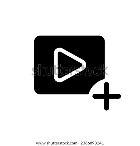 Add video file black glyph ui icon. Import content. Simple filled line element. User interface design. Silhouette symbol on white space. Solid pictogram for web, mobile. Isolated vector illustration