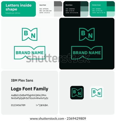 Medical clinic logo with brand name. Brand name icon. Creative design element and visual identity. Template with IBM plex sans font. Suitable for healthcare, medical facility and hospital.