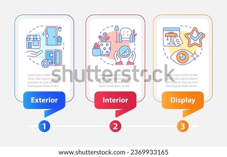 Visualization in retail marketing rectangle infographic template. Data visualization with 3 steps. Editable timeline info chart. Workflow layout with line icons. Myriad Pro-Bold, Regular fonts used