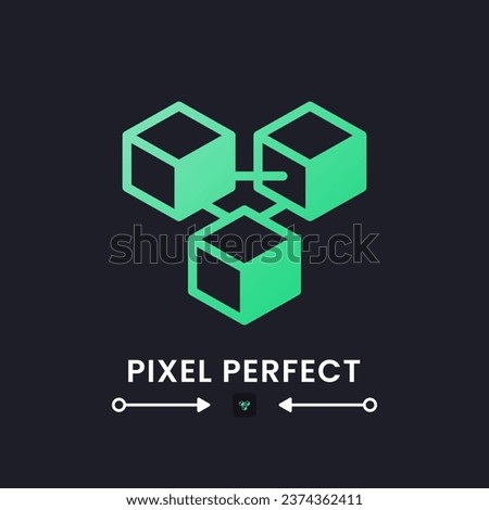 Blockchain network green solid gradient desktop icon on black. Money transfer. Secure transactions. Pixel perfect 128x128, outline 4px. Glyph pictogram for dark mode. Isolated vector image