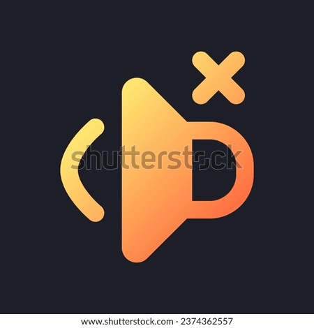 Volume off orange solid gradient ui icon for dark theme. Mute audio in video. Remove sound. Filled pixel perfect symbol on black space. Modern glyph pictogram for web. Isolated vector image