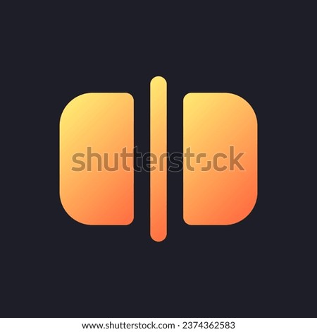 Split orange solid gradient ui icon for dark theme. Divide footage into parts. Application function. Filled pixel perfect symbol on black space. Modern glyph pictogram for web. Isolated vector image