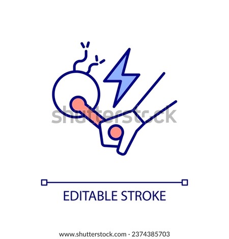 Safety rules violation RGB color icon. Broken electrical equipment usage. Danger in workplace. Isolated vector illustration. Simple filled line drawing. Editable stroke. Arial font used