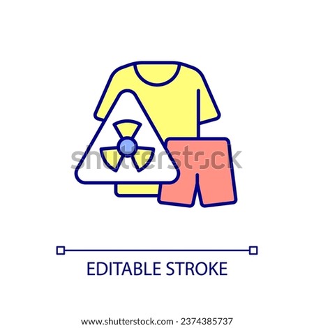 Take off dirty clothing with radioactive dust RGB color icon. Prevent radiation sickness. Nuclear accident. Isolated vector illustration. Simple filled line drawing. Editable stroke. Arial font used