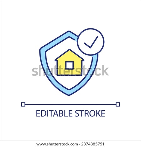 Protected house blue and yellow RGB color icon. Improved building efficiency. Confident homeownership. Isolated vector illustration. Simple filled line drawing. Editable stroke. Arial font used