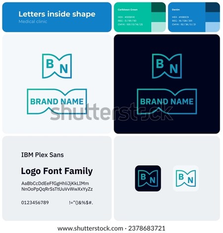 2D medical clinic logo with brand name. Brand name icon. Visual identity. Editable template with IBM plex sans font. Suitable for healthcare, medical facility and hospital.