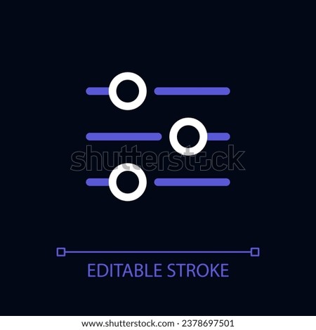 Filters button pixel perfect color linear ui icon for dark theme. Choice options menu. Outline isolated user interface pictogram. GUI, UX design for night mode. Editable stroke. Arial font used