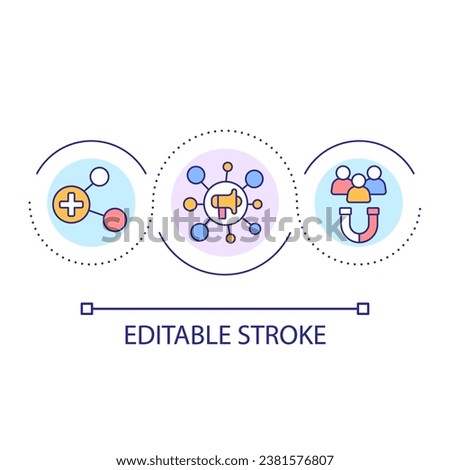 Promotional campaign loop concept icon. Add new advertise channels abstract idea thin line illustration. Social media marketing. Isolated outline drawing. Editable stroke. Arial font used