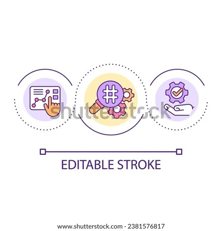 Conduct keyword research loop concept icon. Search engine optimization abstract idea thin line illustration. Digital marketing. Isolated outline drawing. Editable stroke. Arial font used