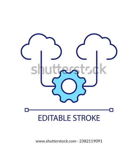 Cloud adjustment RGB color icon. Digital storage optimization. Setting up database. Server improvement. Isolated vector illustration. Simple filled line drawing. Editable stroke. Arial font used
