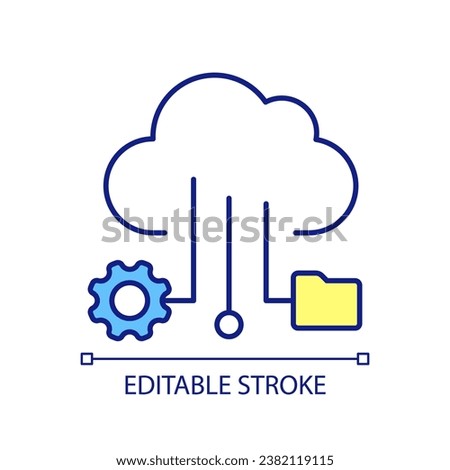 Cloud optimization RGB color icon. Storage adjustment. Database process. Collecting files. Server service. Isolated vector illustration. Simple filled line drawing. Editable stroke. Arial font used