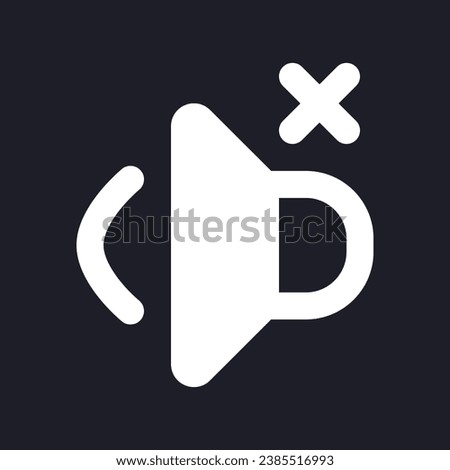 Volume off white pixel perfect solid ui icon. Mute audio in video. Remove sound. Music mode. Silhouette symbol for dark mode. Glyph pictogram on black space for web, mobile. Vector isolated image