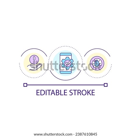 Remove digital viruses loop concept icon. Delete malware. Check phone security. Antivirus software abstract idea thin line illustration. Isolated outline drawing. Editable stroke. Arial font used