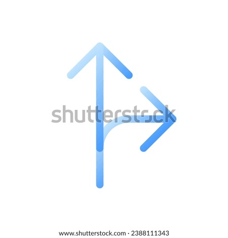 Straight and turn right traffic sign flat gradient two-color ui icon. Directing arrows. Driving car. Simple filled pictogram. GUI, UX design for mobile application. Vector isolated RGB illustration