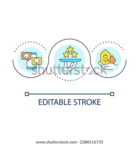 Increase sales with positive feedback loop concept icon. Satisfied customer comments. Generate revenue abstract idea thin line illustration. Isolated outline drawing. Editable stroke. Arial font used