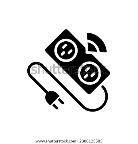 Smart power strip black glyph icon. Automatic multi plug device. Appliance for home. Surge protector. Extension cord. Silhouette symbol on white space. Solid pictogram. Vector isolated illustration
