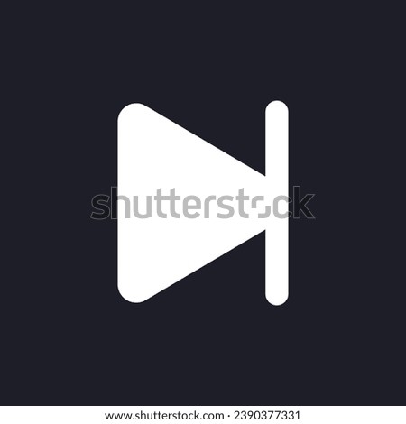 Skip to end dark mode glyph ui icon. Multimedia player control. User interface design. White silhouette symbol on black space. Solid pictogram for web, mobile. Vector isolated illustration