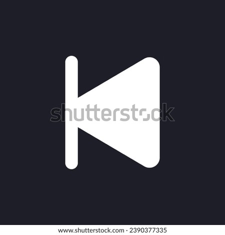 Skip to start dark mode glyph ui icon. Multimedia player control. User interface design. White silhouette symbol on black space. Solid pictogram for web, mobile. Vector isolated illustration