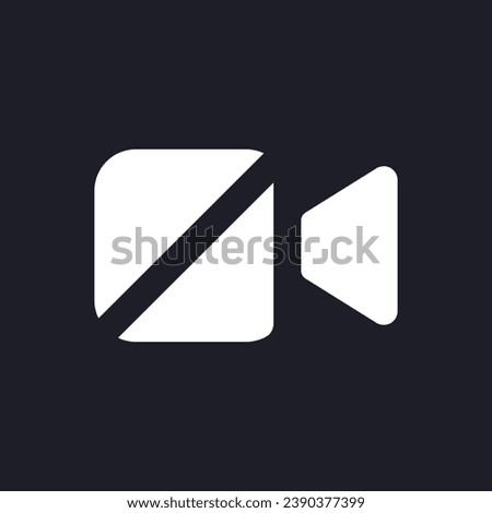 Turn off camera dark mode glyph ui icon. Videotelephony. User interface design. White silhouette symbol on black space. Solid pictogram for web, mobile. Vector isolated illustration