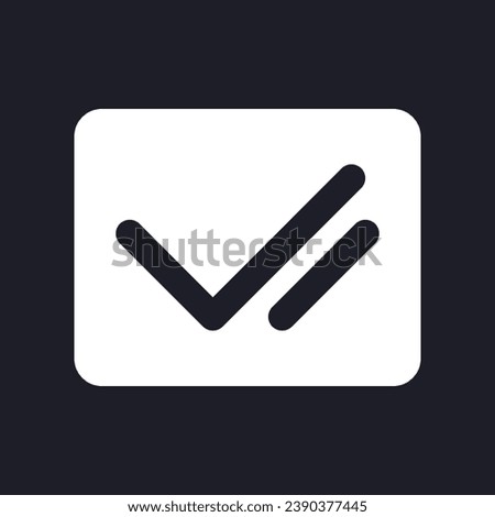 Double checkmark dark mode glyph ui icon. Delivered and read. User interface design. White silhouette symbol on black space. Solid pictogram for web, mobile. Vector isolated illustration