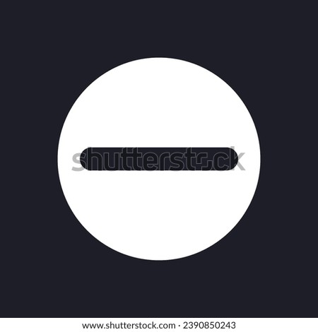 Subtraction button dark mode glyph ui icon. Minus in circle. Remove items. User interface design. White silhouette symbol on black space. Solid pictogram for web, mobile. Vector isolated illustration